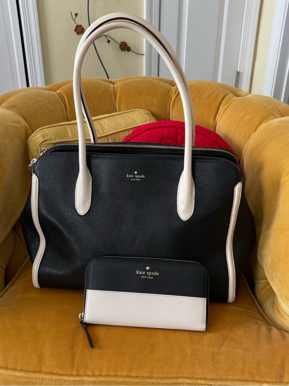 Kate Spade Duncan Caroline Lane Black & White Leather Handbag /Matching Wallet